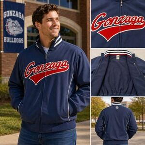 Gonzaga Bulldogs Jacket Men's Large Navy Zip Fleece Lined NCAA College Athletic
